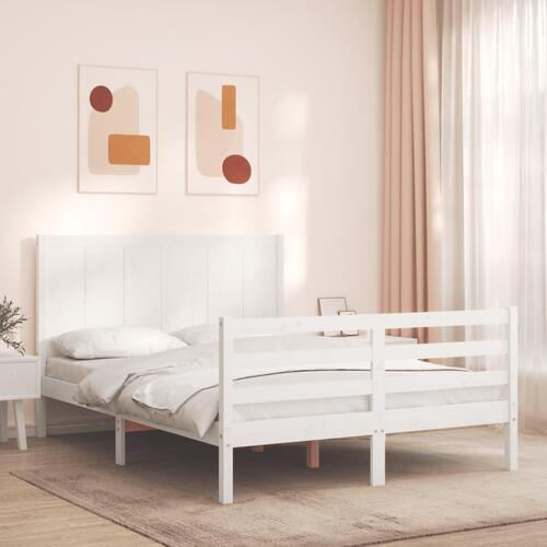Sengeramme med sengegavl 140x200 cm massivt træ hvid