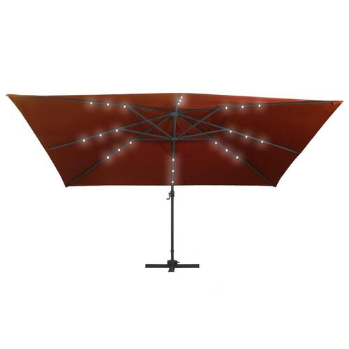 Hængeparasol med LED-lys 400x300 cm terrakotta