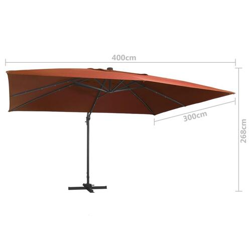 Hængeparasol med LED-lys 400x300 cm terrakotta