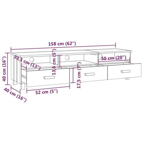 Tv-skab HAMAR 158x40x40 cm massivt fyrretræ mørkegrå