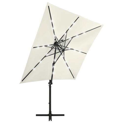 Hængeparasol med stang + LED-lys 250 cm sandfarvet