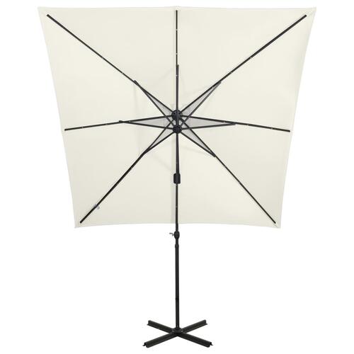 Hængeparasol med stang + LED-lys 250 cm sandfarvet