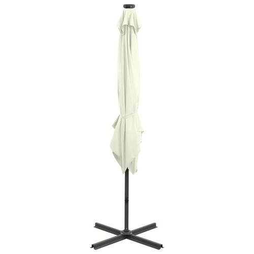 Hængeparasol med stang + LED-lys 250 cm sandfarvet