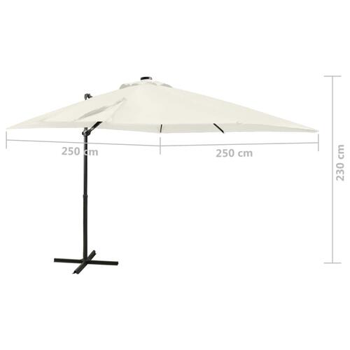 Hængeparasol med stang + LED-lys 250 cm sandfarvet