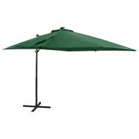 Hængeparasol med stang + LED-lys 250 cm grøn