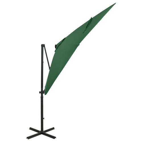 Hængeparasol med stang + LED-lys 250 cm grøn