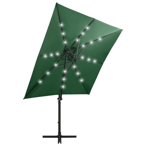 Hængeparasol med stang + LED-lys 250 cm grøn