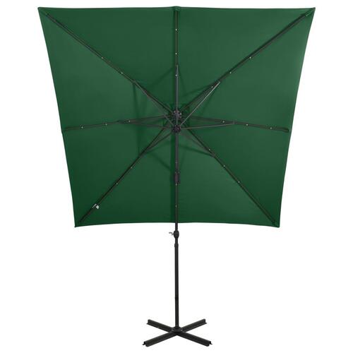 Hængeparasol med stang + LED-lys 250 cm grøn