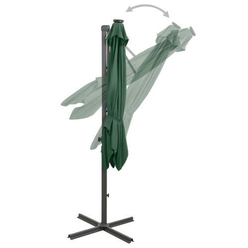 Hængeparasol med stang + LED-lys 250 cm grøn