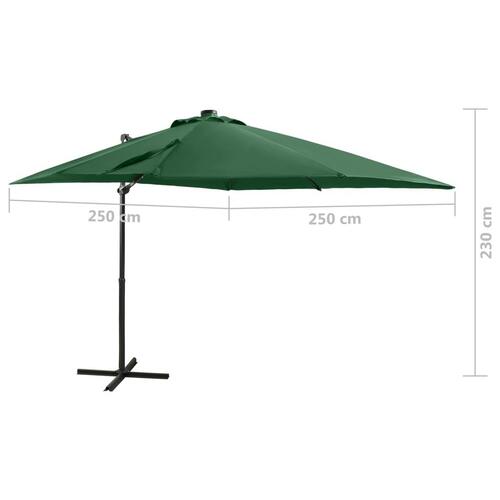 Hængeparasol med stang + LED-lys 250 cm grøn
