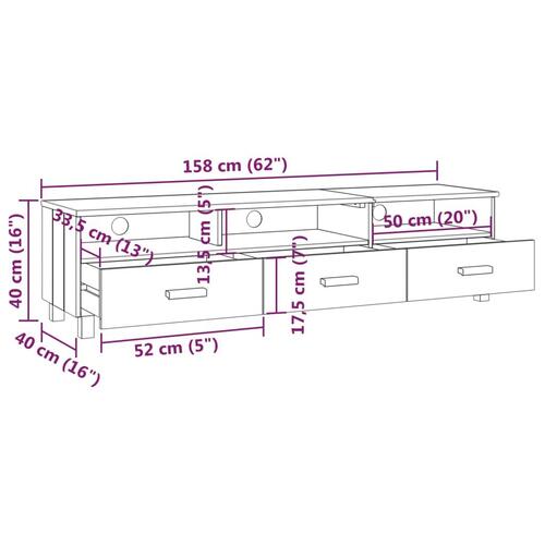Tv-skab HAMAR 158x40x40 cm massivt fyrretræ lysegrå