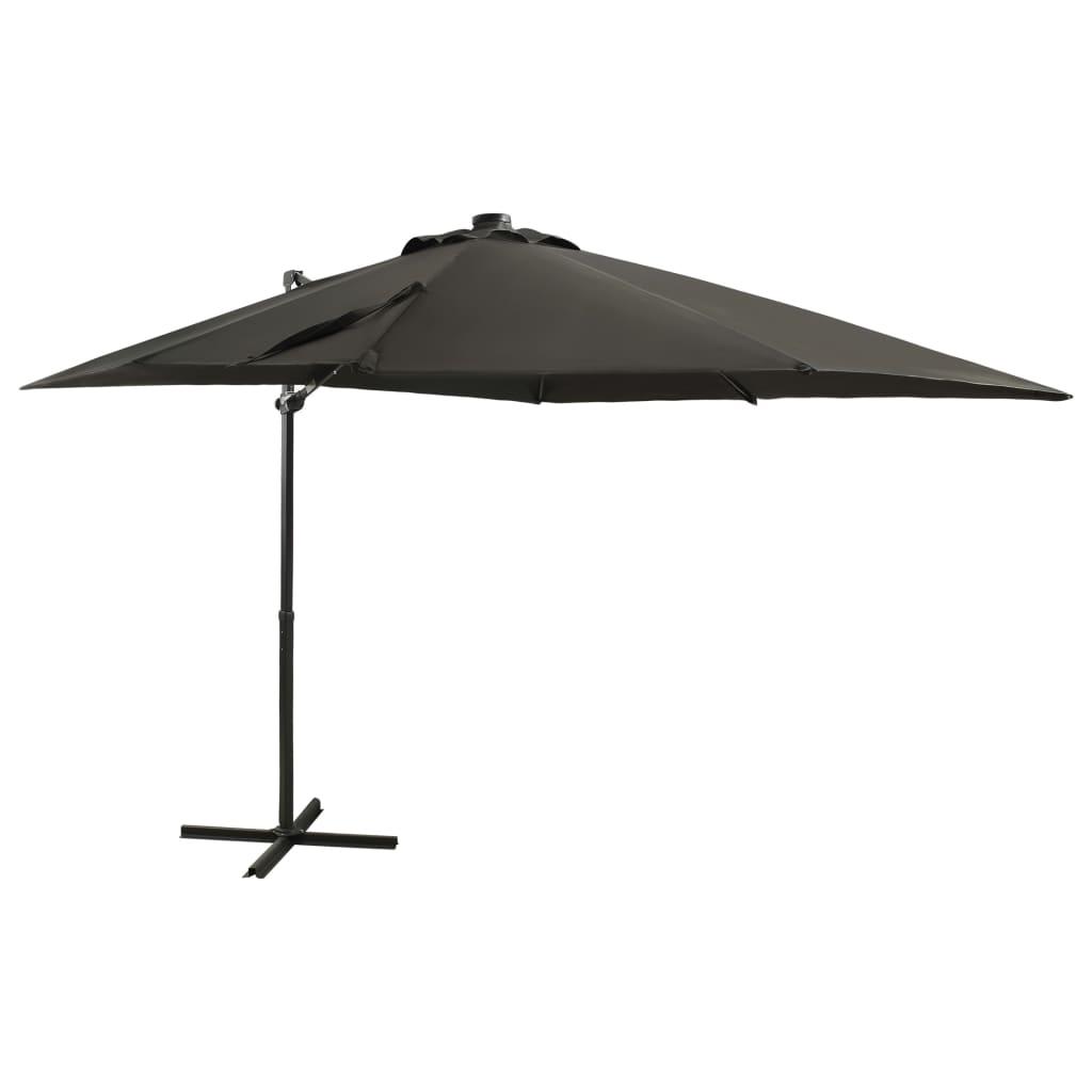 Hængeparasol med stang + LED-lys 250 cm antracitgrå