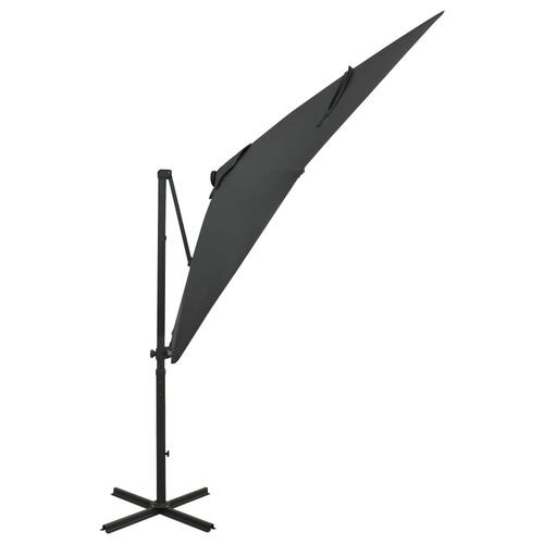 Hængeparasol med stang + LED-lys 250 cm antracitgrå