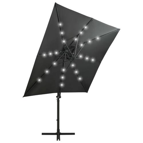 Hængeparasol med stang + LED-lys 250 cm antracitgrå