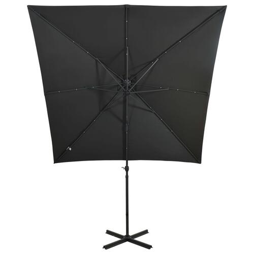 Hængeparasol med stang + LED-lys 250 cm antracitgrå