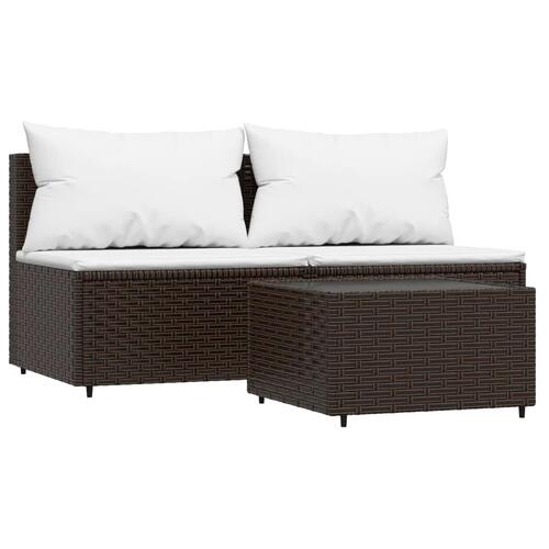 Loungesæt til haven 3 dele med hynder polyrattan brun