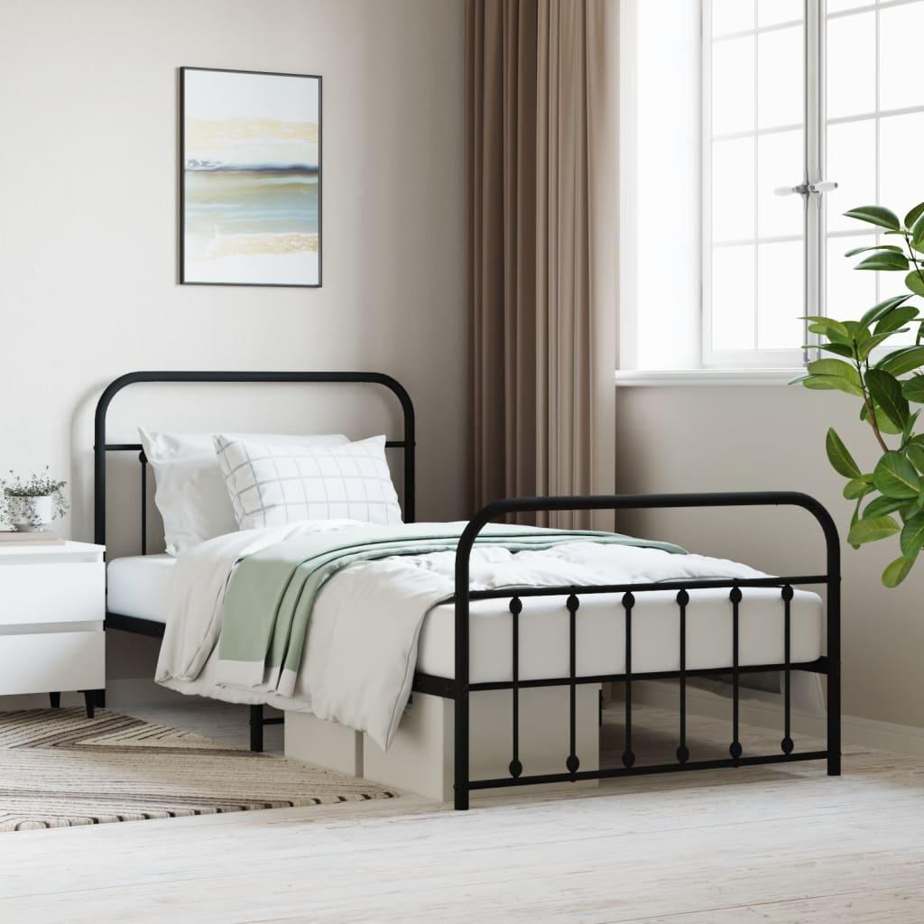 Sengeramme med sengegavl og fodgærde 107x203 cm metal sort