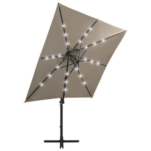 Hængeparasol med stang + LED-lys 250 cm gråbrun