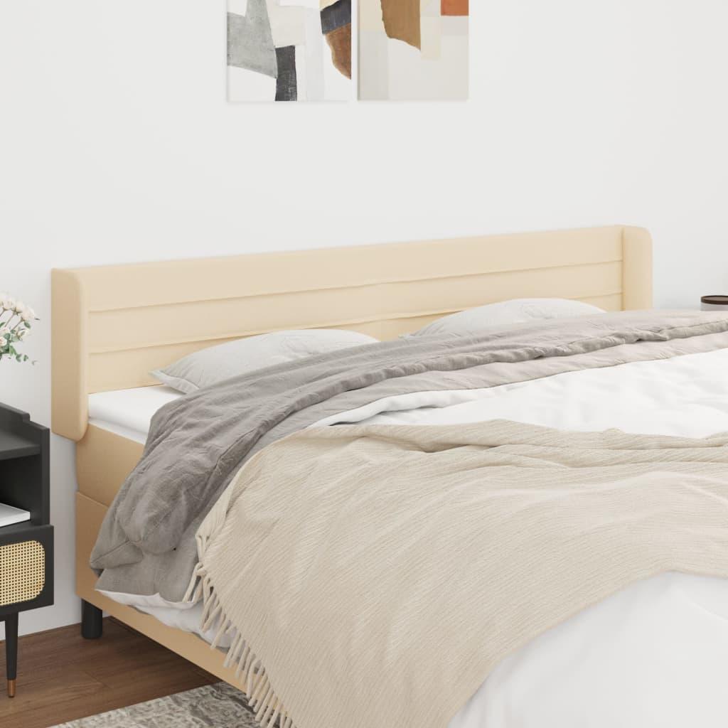 Sengegavl med kanter i stof - 183×16×78/88 cm, cremefarvet