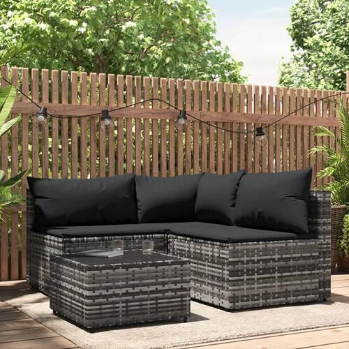 Loungesæt til haven 4 dele med hynder polyrattan grå