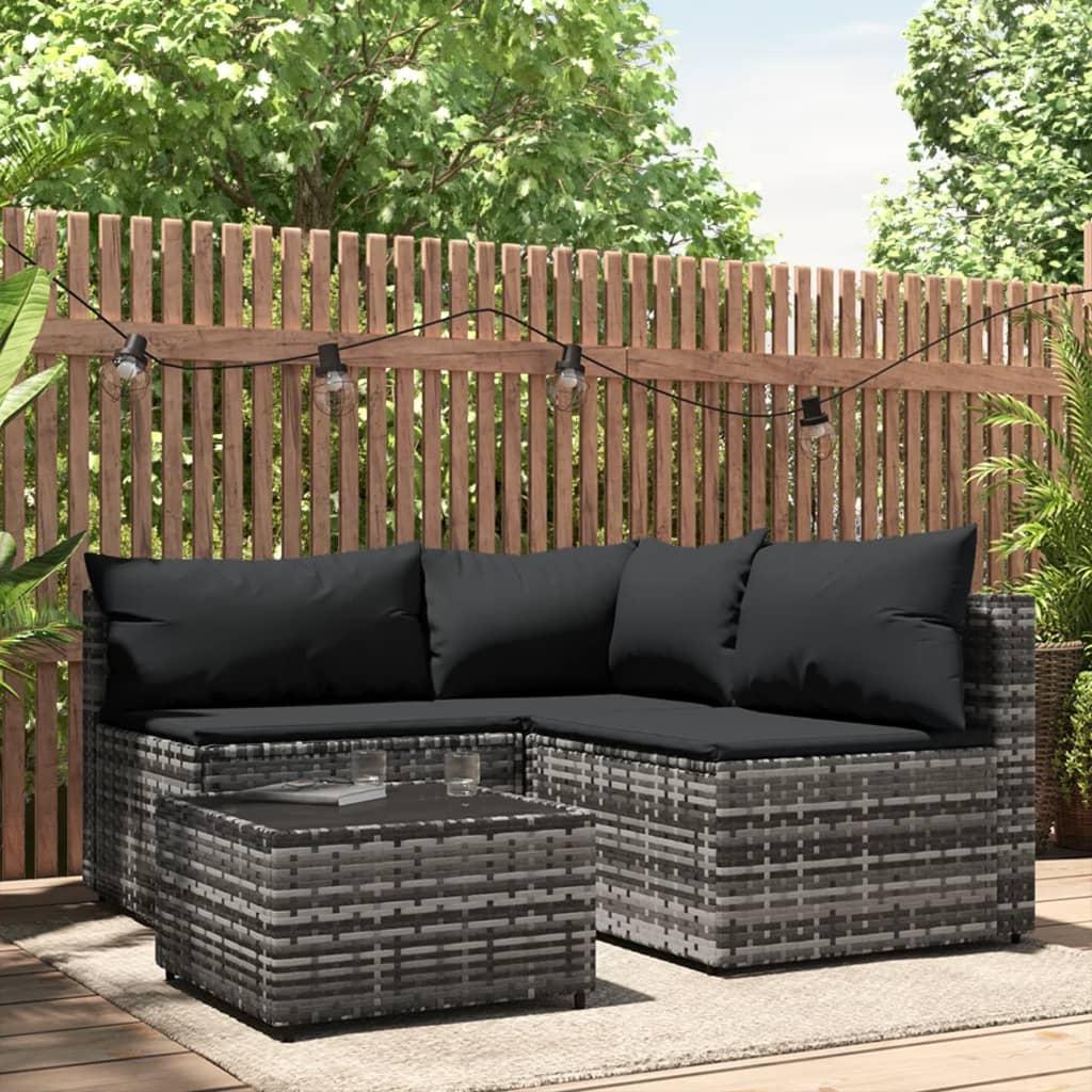 Loungesæt til haven 4 dele med hynder polyrattan grå