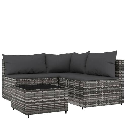 Loungesæt til haven 4 dele med hynder polyrattan grå