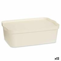 Opbevaringsboks med låg Flødefarvet Plastik 14 L 29,5 x 14,3 x 45 cm (12 enheder)