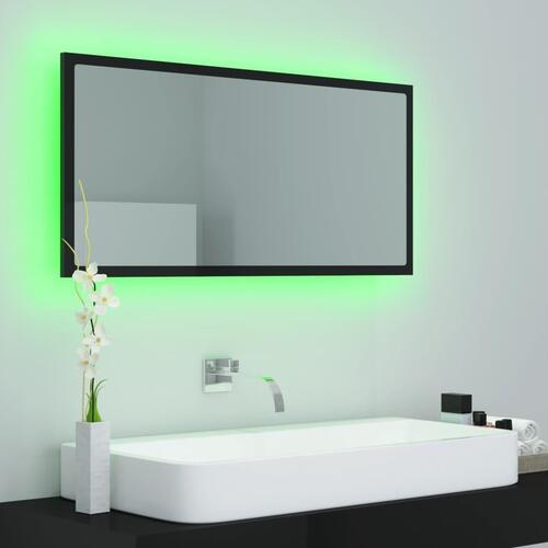 Badeværelsesspejl med LED-lys 90x8,5x37 cm akryl sort højglans