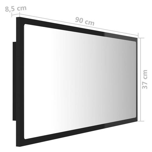Badeværelsesspejl med LED-lys 90x8,5x37 cm akryl sort højglans