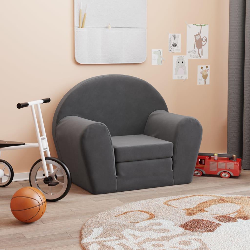 Sofaseng til børn blødt plys antracitgrå
