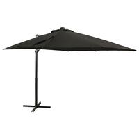 Hængeparasol med stang + LED-lys 250 cm sort