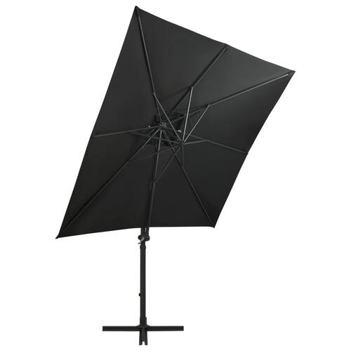 Hængeparasol med stang + LED-lys 250 cm sort