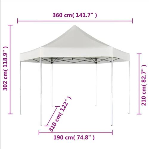 Sekskantet foldbar pop op-pavillon 3,6x3,1 m cremefarvet