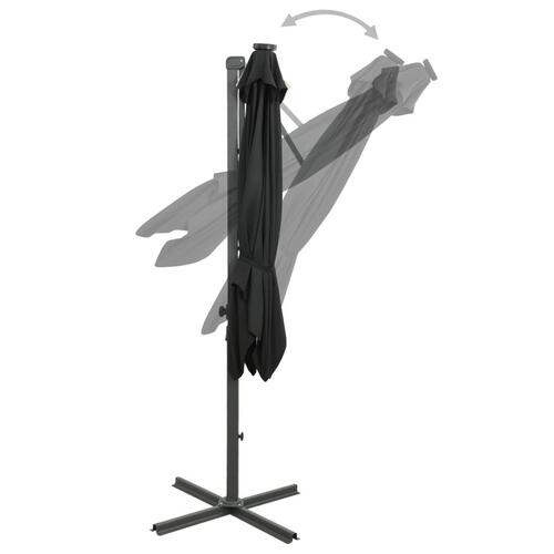 Hængeparasol med stang + LED-lys 250 cm sort