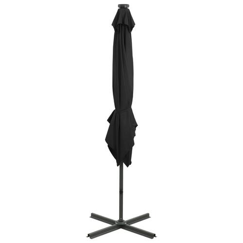 Hængeparasol med stang + LED-lys 250 cm sort