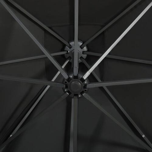 Hængeparasol med stang + LED-lys 250 cm sort