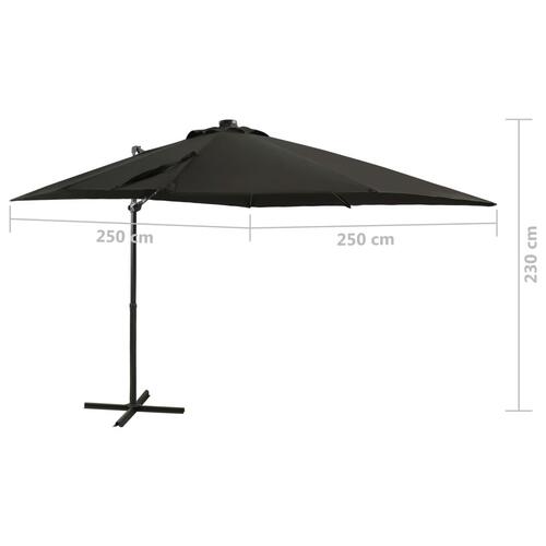Hængeparasol med stang + LED-lys 250 cm sort