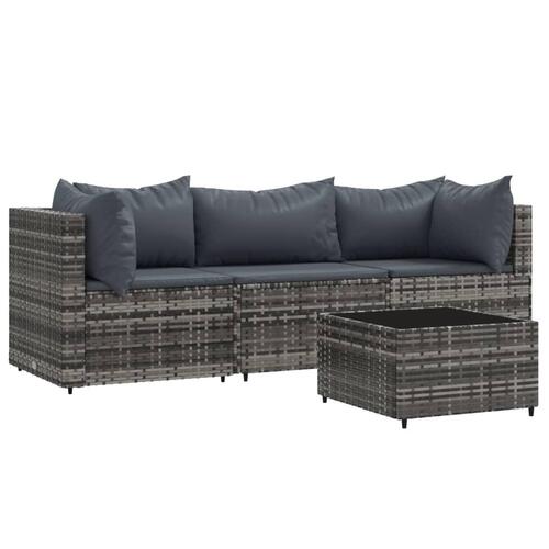 Loungesæt til haven 4 dele med hynder polyrattan grå