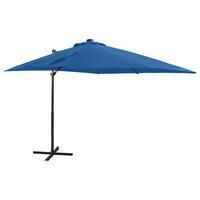 Hængeparasol med stang + LED-lys 250 cm azurblå