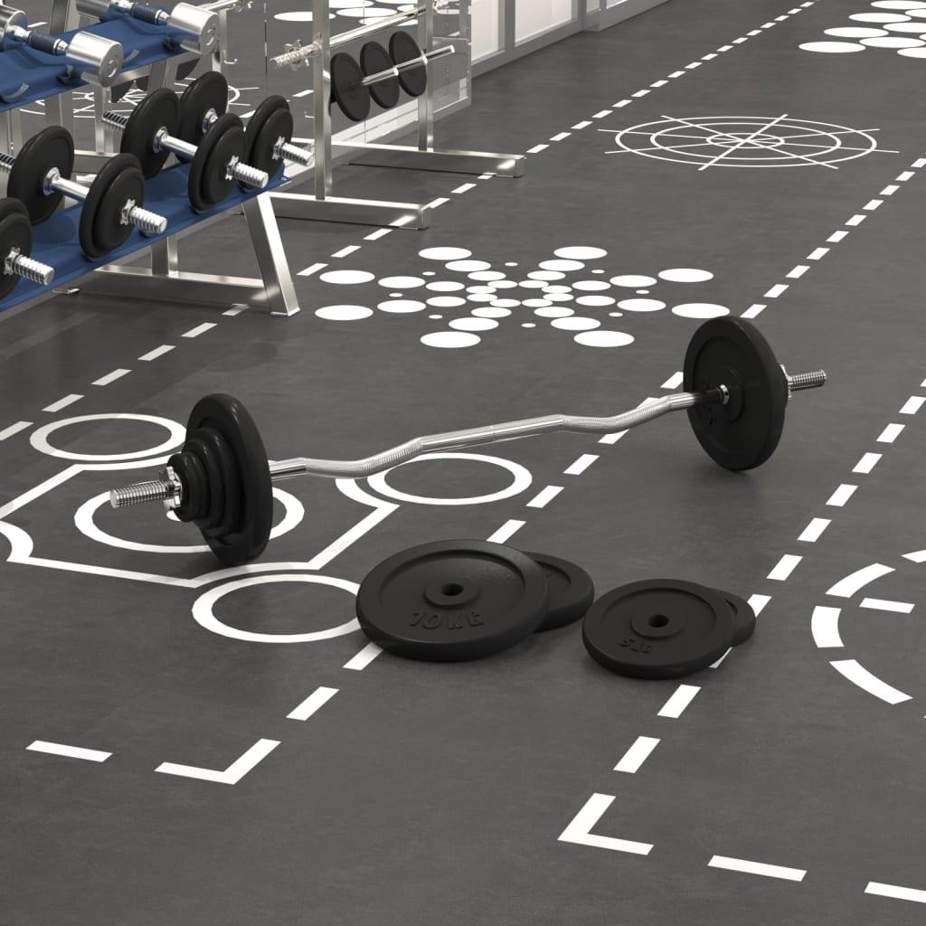 Vægtstang med skiver 60 kg støbejern og forkromet stål