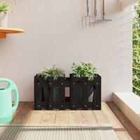 Plantekasse med stakitdesign 60x30x30 cm massivt fyrretræ sort