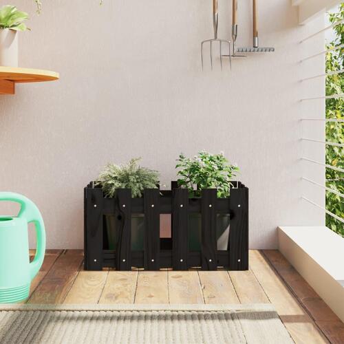 Plantekasse med stakitdesign 60x30x30 cm massivt fyrretræ sort