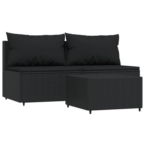 Loungesæt til haven 3 dele med hynder polyrattan sort