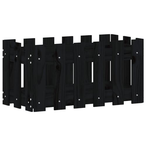 Plantekasse med stakitdesign 60x30x30 cm massivt fyrretræ sort