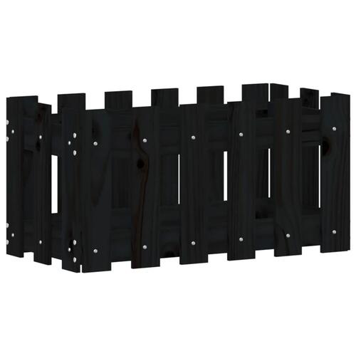 Plantekasse med stakitdesign 60x30x30 cm massivt fyrretræ sort