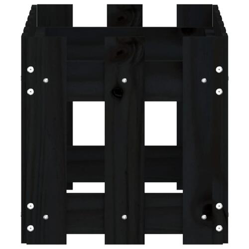 Plantekasse med stakitdesign 60x30x30 cm massivt fyrretræ sort