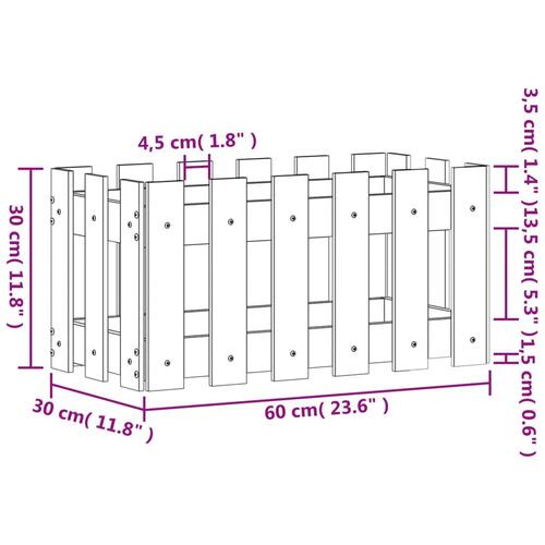 Plantekasse med stakitdesign 60x30x30 cm massivt fyrretræ sort