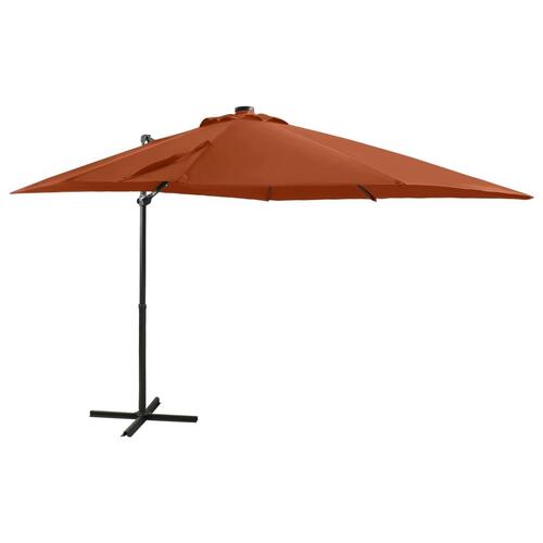 Hængeparasol med stang + LED-lys 250 cm terracotta