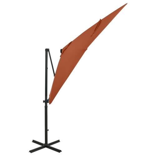 Hængeparasol med stang + LED-lys 250 cm terracotta