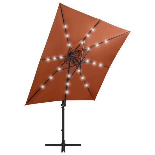 Hængeparasol med stang + LED-lys 250 cm terracotta